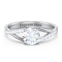Solitaire Diamond Engagement Ring with Twisted Split Shank and Accents