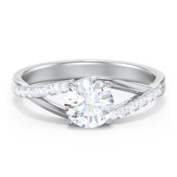 Solitaire Diamond Engagement Ring with Twisted Split Shank and Accents