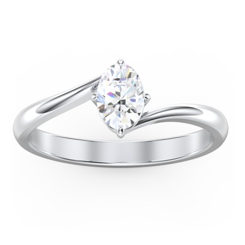 Diamond Solitaire Bypass Engagement Ring – 14K White Gold