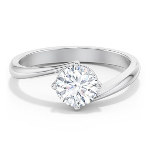 Diamond Solitaire Bypass Engagement Ring – 14K White Gold