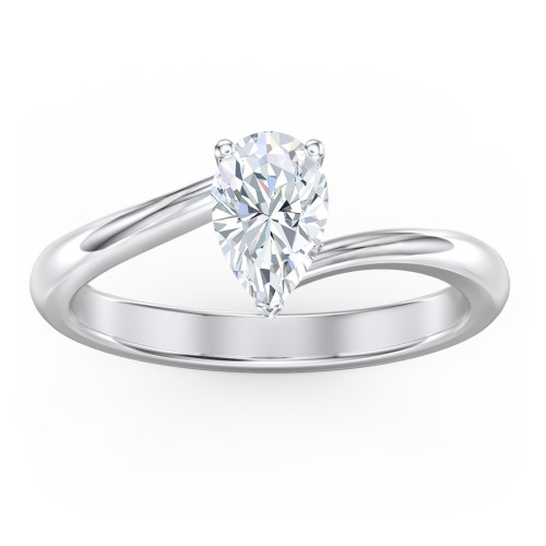 Diamond Solitaire Bypass Engagement Ring – 14K White Gold