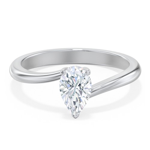 Diamond Solitaire Bypass Engagement Ring – 14K White Gold