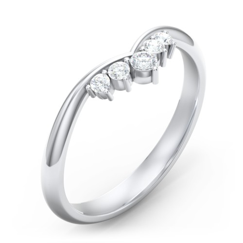 V-Shape Band Ring with Graduated Diamonds – 14K White Gold with Lab Diamond