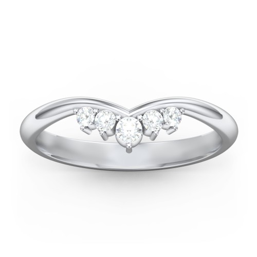V-Shape Band Ring with Graduated Diamonds – 14K White Gold with Lab Diamond