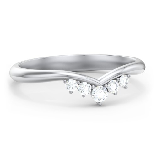 V-Shape Band Ring with Graduated Diamonds – 14K White Gold with Lab Diamond