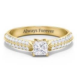 Diamond Solitaire Engagement Ring with Double Row Accents in 10K Solid Yellow Gold with 04DIAM-PC-0.50-I1-G-G and Diamond