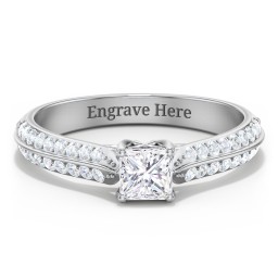 Diamond Solitaire Engagement Ring with Double Row Accents