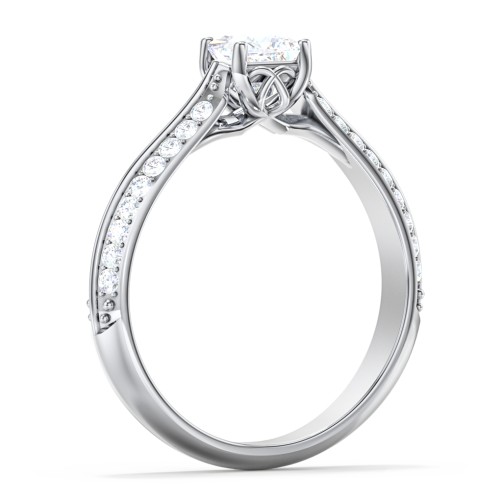 Diamond Solitaire Engagement Ring with Double Row Accents – 14K White Gold with Diamond