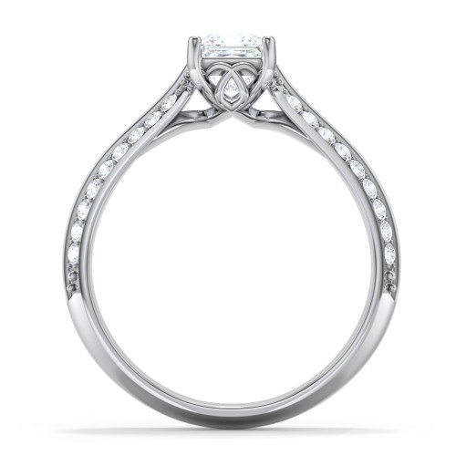 Diamond Solitaire Engagement Ring with Double Row Accents – 14K White Gold with Diamond