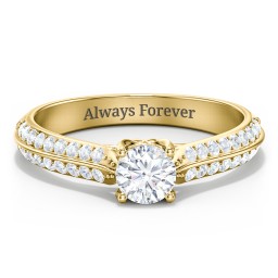 Diamond Solitaire Engagement Ring with Double Row Accents in 10K Solid Yellow Gold with 04DIAM-RD-0.50-I1-H-VG and Diamond
