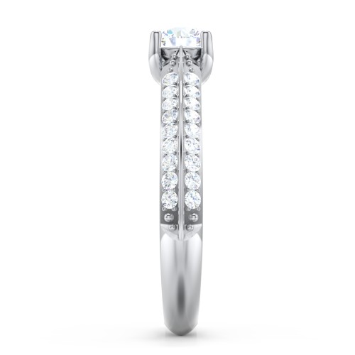 Diamond Solitaire Engagement Ring with Double Row Accents – 14K White Gold with Diamond