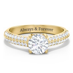 Diamond Solitaire Engagement Ring with Double Row Accents in 10K Solid Yellow Gold with 04DIAM-RD-1.00-I1-G-VG and Diamond