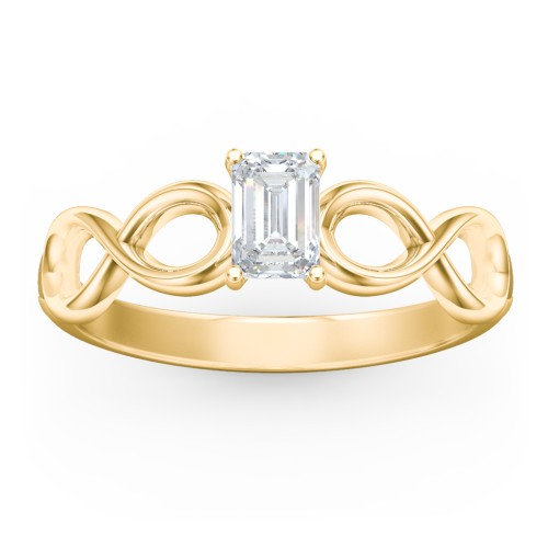 Diamond Solitaire Engagement Ring with Infinity Band – 10K Yellow Gold