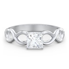 Diamond Solitaire Engagement Ring with Infinity Band – 14K White Gold