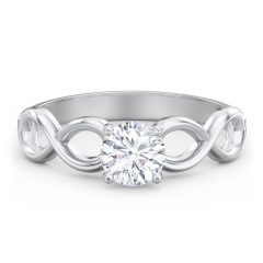 Diamond Solitaire Engagement Ring with Infinity Band – 14K White Gold