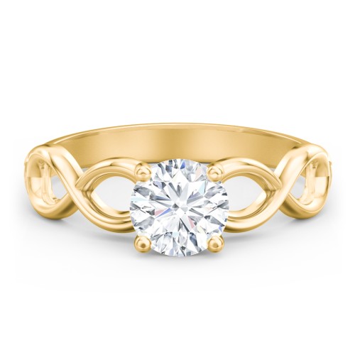 Diamond Solitaire Engagement Ring with Infinity Band – 10K Yellow Gold