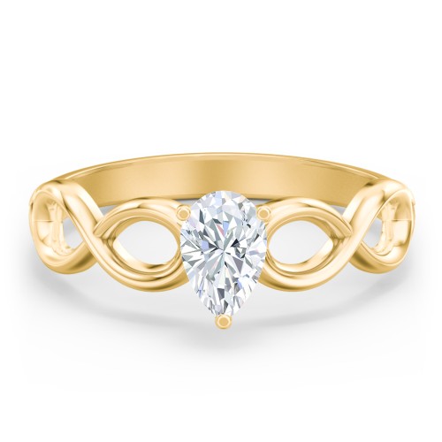 Diamond Solitaire Engagement Ring with Infinity Band – 10K Yellow Gold