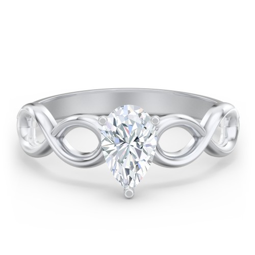 Diamond Solitaire Engagement Ring with Infinity Band – 14K White Gold