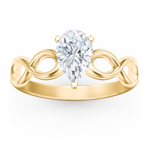 Diamond Solitaire Engagement Ring with Infinity Band – 10K Yellow Gold