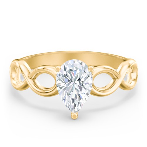 Diamond Solitaire Engagement Ring with Infinity Band – 10K Yellow Gold