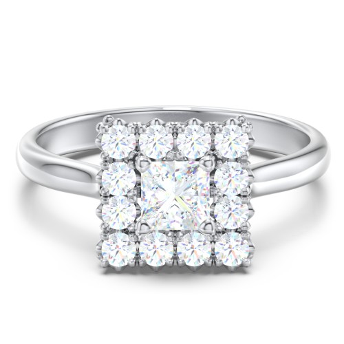 Classic Diamond Halo Engagement Ring – 14K White Gold with Lab Diamond