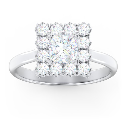 Classic Diamond Halo Engagement Ring – 14K White Gold with Lab Diamond