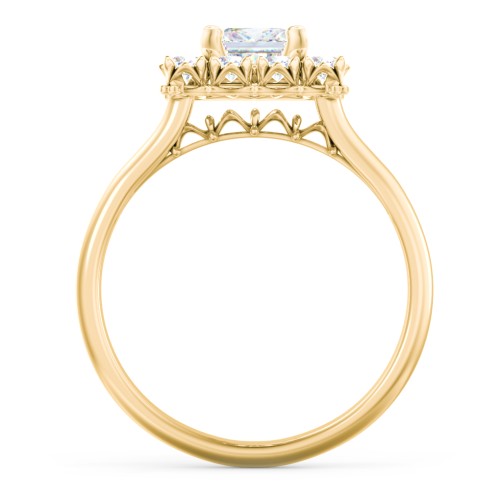 Classic Diamond Halo Engagement Ring – 10K Yellow Gold with Lab Diamond