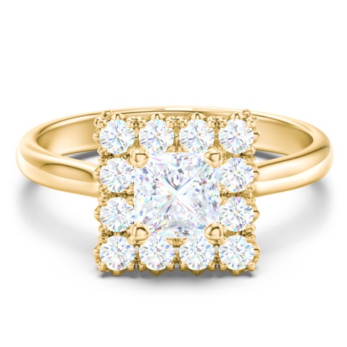 Classic Diamond Halo Engagement Ring – 10K Yellow Gold with Lab Diamond