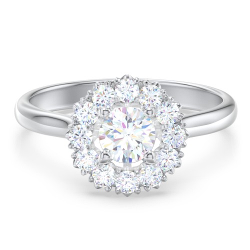 Classic Diamond Halo Engagement Ring – 14K White Gold with Lab Diamond