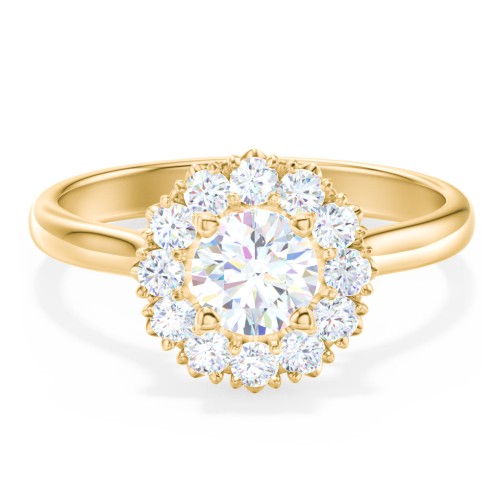 Classic Diamond Halo Engagement Ring – 10K Yellow Gold with Lab Diamond
