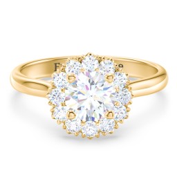Classic Diamond Halo Engagement Ring in 10K Solid Yellow Gold with 04LABDIAM-RD-1.00-SI1-F-VG and Lab Diamond