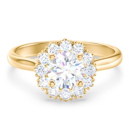 Classic Diamond Halo Engagement Ring in 10K Solid Yellow Gold with 04LABDIAM-RD-1.00-SI1-F-VG and Lab Diamond