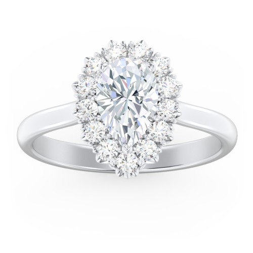 Classic Diamond Halo Engagement Ring – 14K White Gold with Lab Diamond