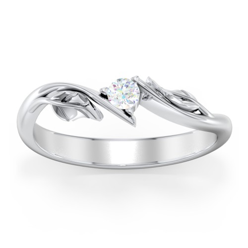 Diamond Leaf Band Ring – 14K White Gold with Lab Diamond