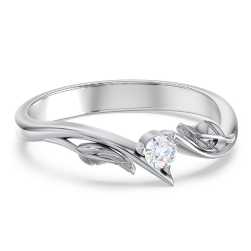 Diamond Leaf Band Ring – 14K White Gold with Lab Diamond