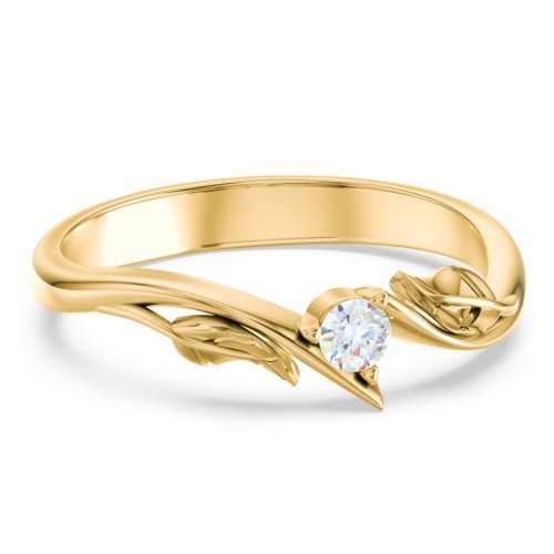 Diamond Leaf Band Ring – 10K Yellow Gold with Lab Diamond