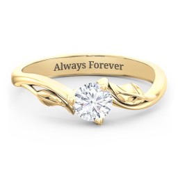 Solitaire Leaf Engagement Ring in 10K Solid Yellow Gold with 04LABDIAM-RD-0.50-VS2-F-VG