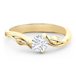 Solitaire Leaf Engagement Ring in 10K Solid Yellow Gold