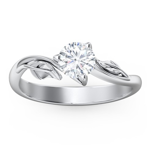 Solitaire Leaf Engagement Ring – 14K White Gold