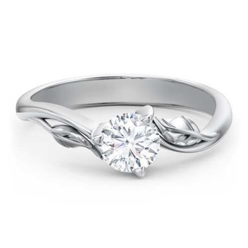 Solitaire Leaf Engagement Ring – 14K White Gold