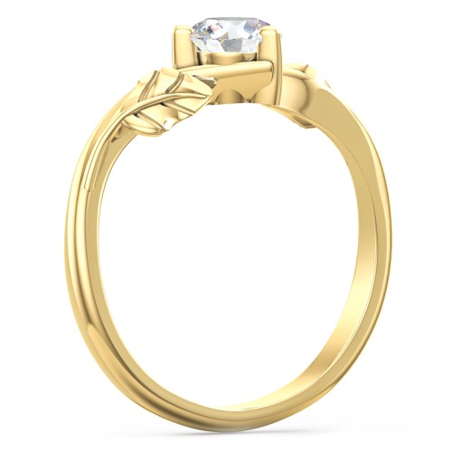 Solitaire Leaf Engagement Ring – 10K Yellow Gold