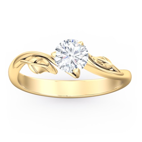 Solitaire Leaf Engagement Ring – 10K Yellow Gold