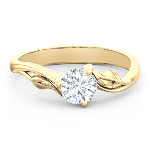 Solitaire Leaf Engagement Ring – 10K Yellow Gold