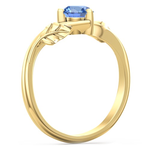 Solitaire Leaf Engagement Ring – 10K Yellow Gold with IceBlueSapp-CU-1.00