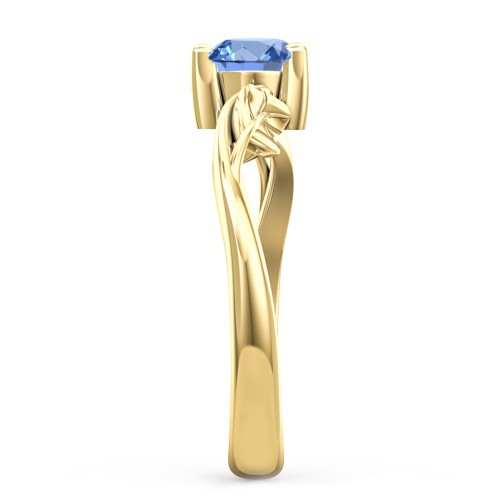 Solitaire Leaf Engagement Ring – 10K Yellow Gold with IceBlueSapp-CU-1.00
