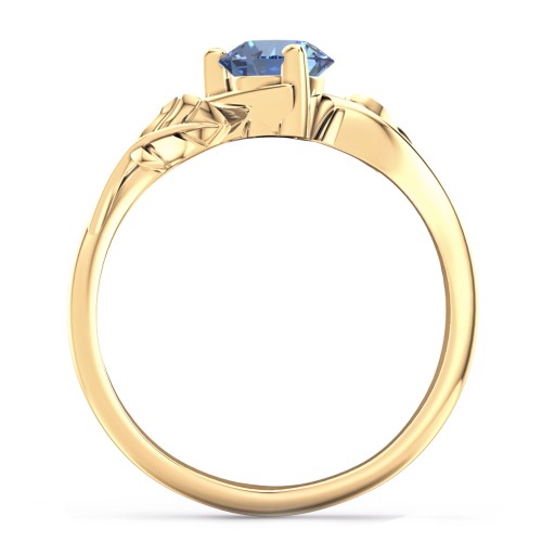 Solitaire Leaf Engagement Ring – 10K Yellow Gold with IceBlueSapp-CU-1.00