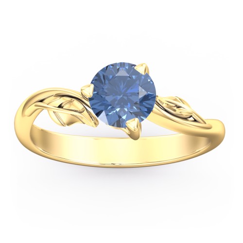 Solitaire Leaf Engagement Ring – 10K Yellow Gold with IceBlueSapp-CU-1.00