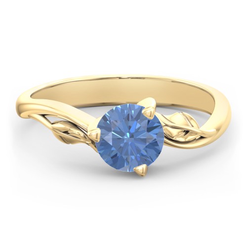 Solitaire Leaf Engagement Ring – 10K Yellow Gold with IceBlueSapp-CU-1.00