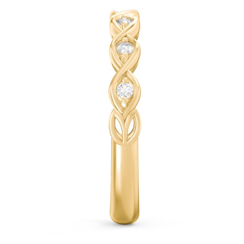 Intertwined Infinity Half Eternity Band with Accent Stones – 10K Yellow Gold with Lab Diamond