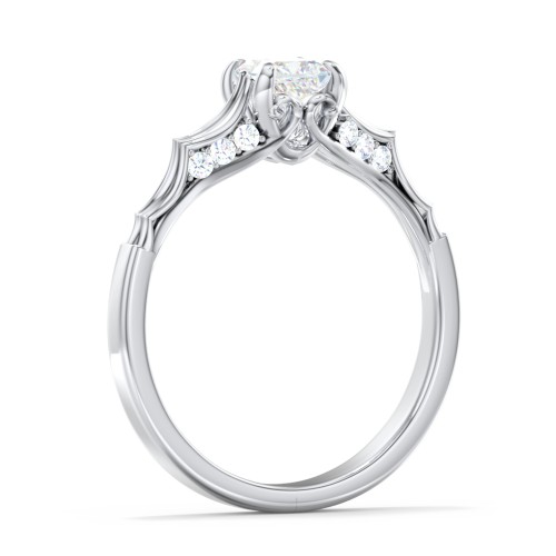 Vintage Diamond Solitaire Ring with Side Accent Stones – 14K White Gold with Lab Diamond